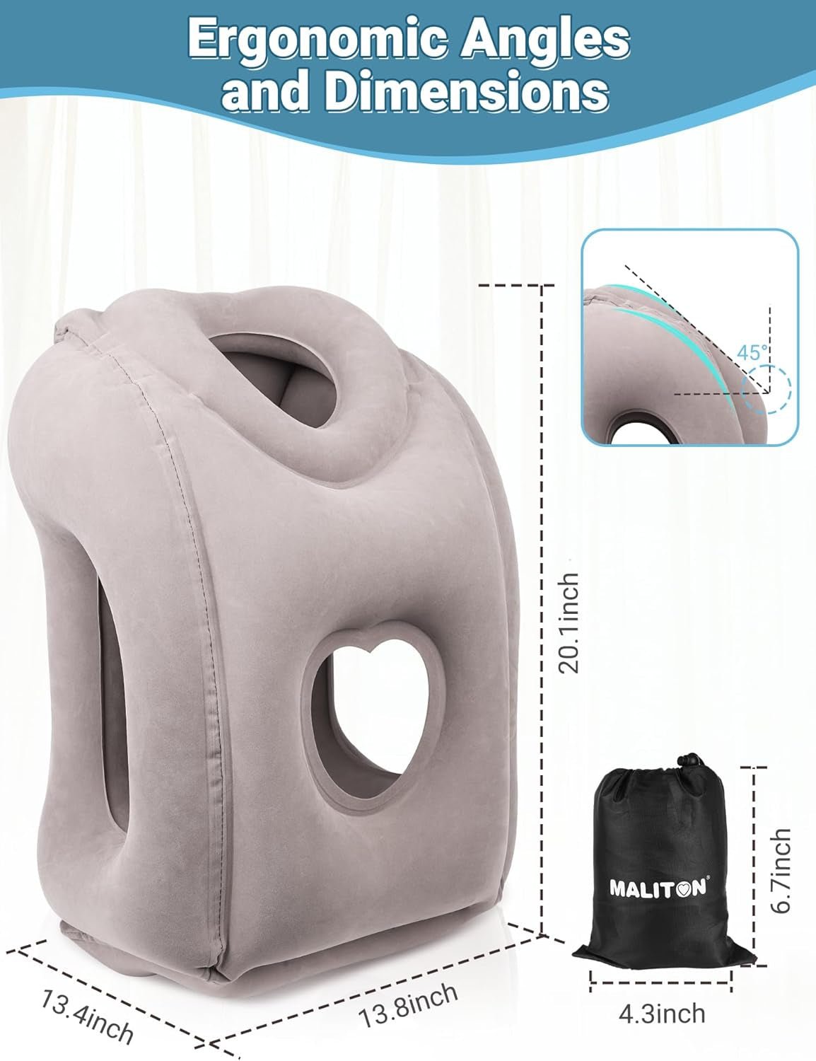 Grey TravelKit cervical travel pillow with ergonomic 45° support for neck comfort during trips.