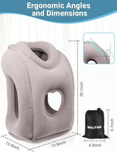 Grey TravelKit cervical travel pillow with ergonomic 45° support for neck comfort during trips.