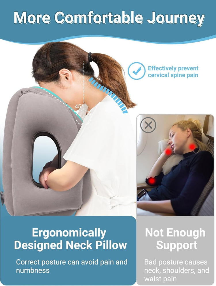 Grey ergonomic cervical travel pillow by TravelKit providing 45° support for neck comfort during travel.