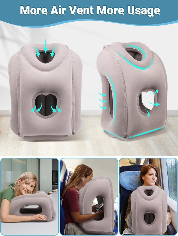 Grey TravelKit cervical travel pillow with ergonomic 45° support, designed for comfortable neck support during travel.