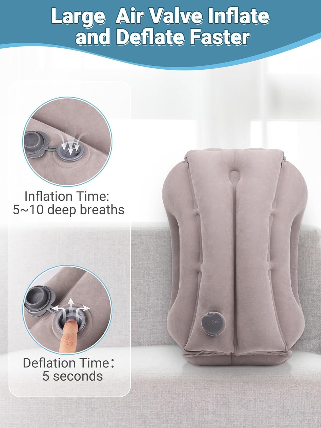 Gray TravelKit cervical travel pillow with ergonomic 45° support for neck comfort during travel.